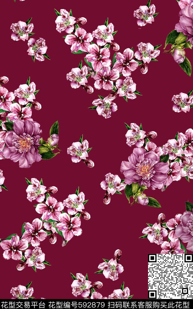 复古时尚彩底花卉传统印花华亿平台下载（图片编号: 592879） - 瓦栏（Walan）