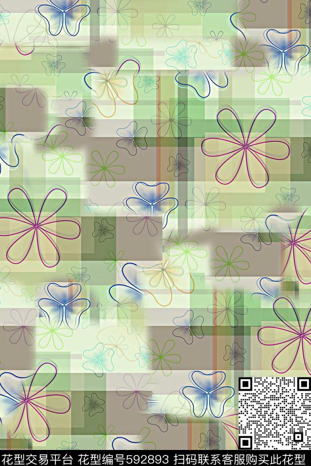 抽象几何时尚浪漫花卉数码印花华亿平台下载（图片编号: 592893） - 瓦栏（Walan）
