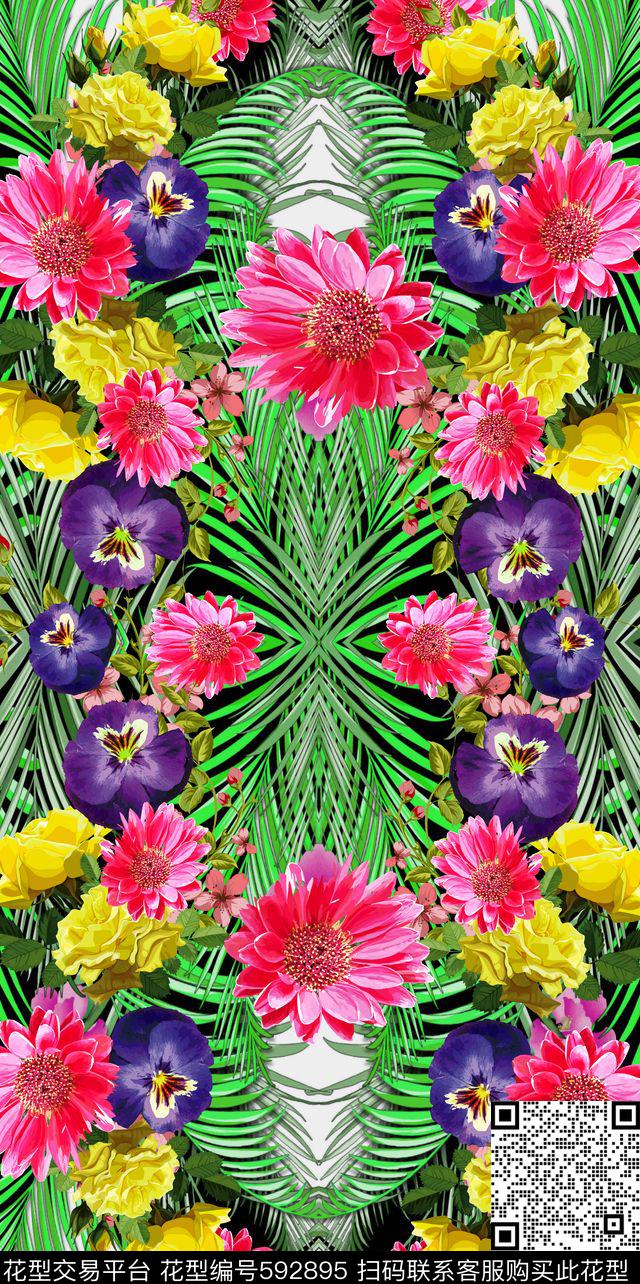 热带风格花卉时尚数码印花华亿平台下载（图片编号: 592895） - 瓦栏（Walan）