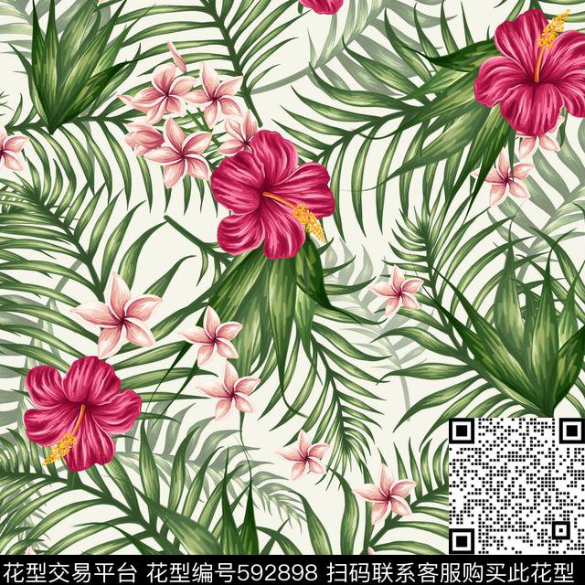 热带花卉叶子小清新数码印花华亿平台下载（图片编号: 592898） - 瓦栏（Walan）