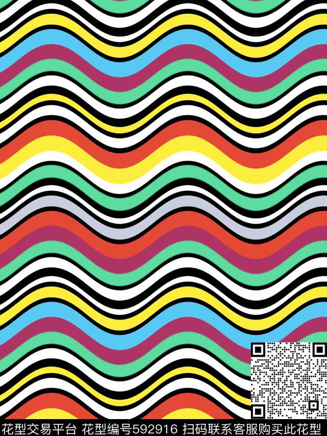 时尚波浪纹彩色条纹条纹传统印花华亿平台下载（图片编号: 592916） - 瓦栏（Walan）