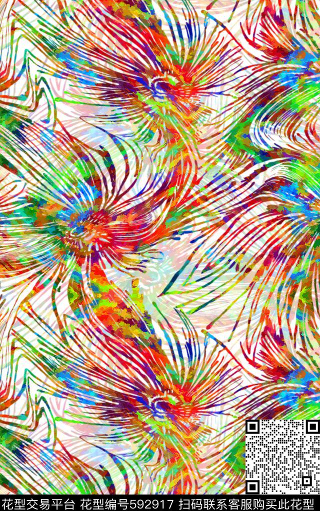 花朵炫彩底纹彩色抽象数码印花华亿平台下载（图片编号: 592917） - 瓦栏（Walan）