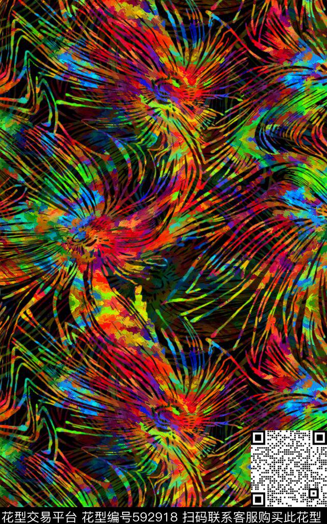 花朵炫彩底纹彩色抽象数码印花华亿平台下载（图片编号: 592918） - 瓦栏（Walan）