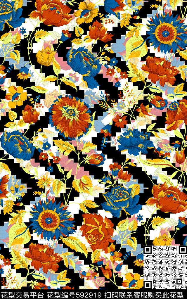 几何格纹波浪纹数码印花华亿平台下载（图片编号: 592919） - 瓦栏（Walan）