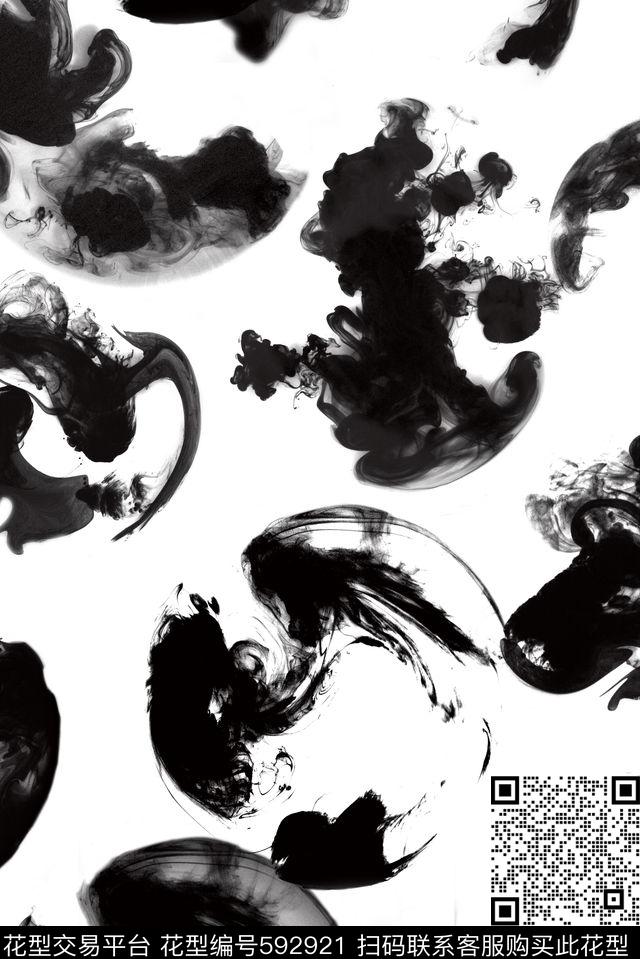水墨毛笔画水墨风中国风数码印花华亿平台下载（图片编号: 592921） - 瓦栏（Walan）
