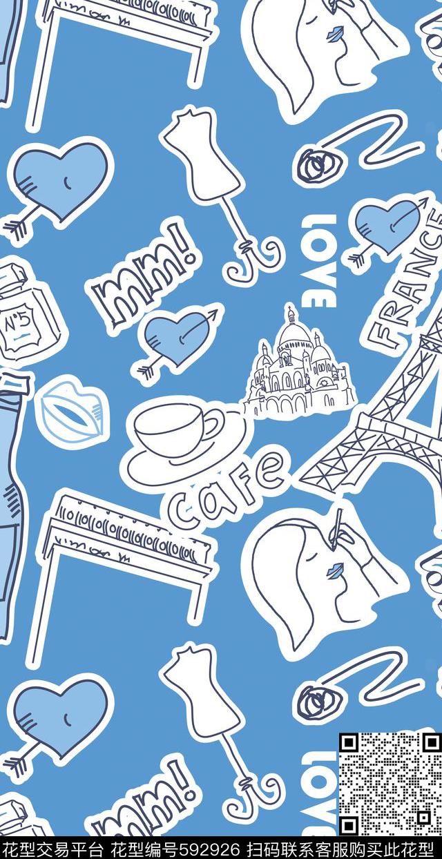 少女手绘插画传统印花华亿平台下载（图片编号: 592926） - 瓦栏（Walan）