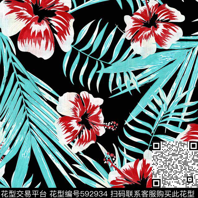 数码热带植物花卉热带传统印花华亿平台下载（图片编号: 592934） - 瓦栏（Walan）