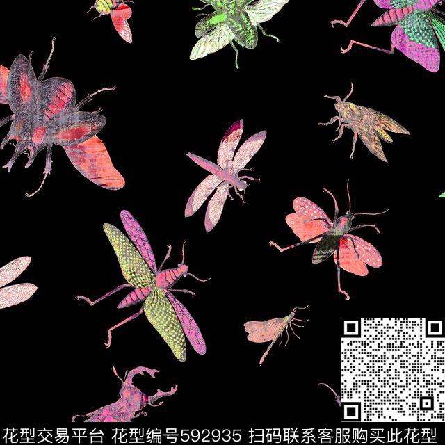 昆虫蜻蜓蟑螂数码印花华亿平台下载（图片编号: 592935） - 瓦栏（Walan）