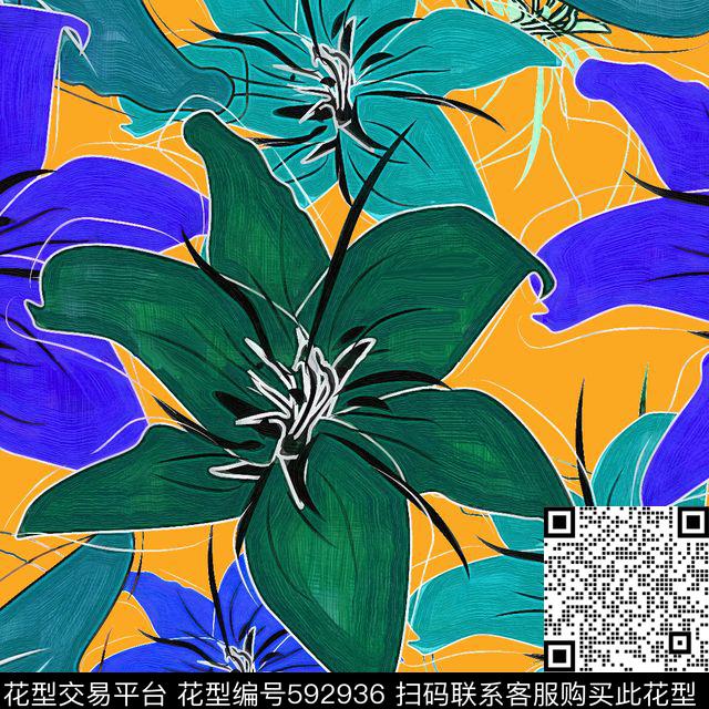 花朵花卉线描数码印花华亿平台下载（图片编号: 592936） - 瓦栏（Walan）