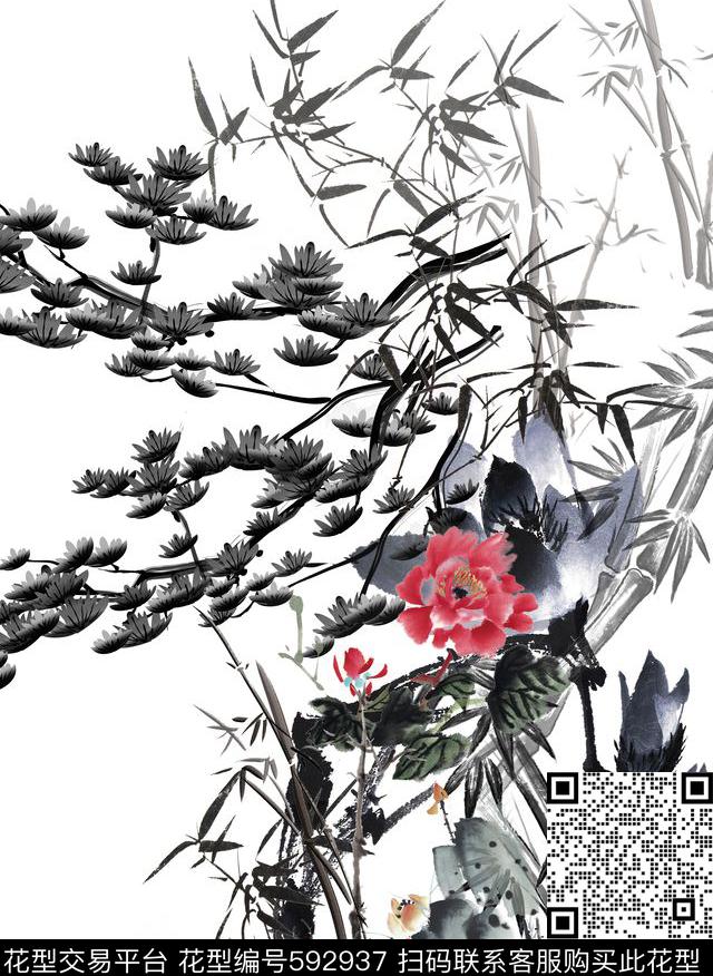 山水画国画中国风数码印花华亿平台下载（图片编号: 592937） - 瓦栏（Walan）