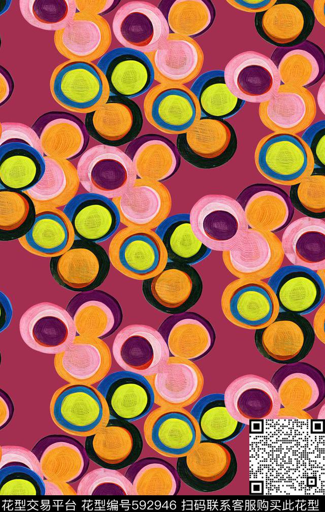 趣味波点手绘数码印花华亿平台下载（图片编号: 592946） - 瓦栏（Walan）