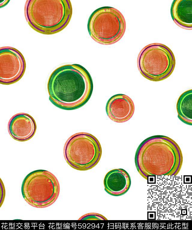 趣味波点手绘数码印花华亿平台下载（图片编号: 592947） - 瓦栏（Walan）