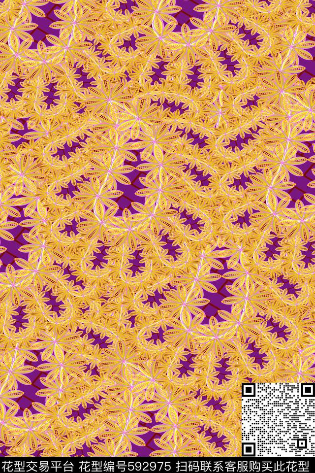 时尚大牌花卉叶子传统印花华亿平台下载（图片编号: 592975） - 瓦栏（Walan）