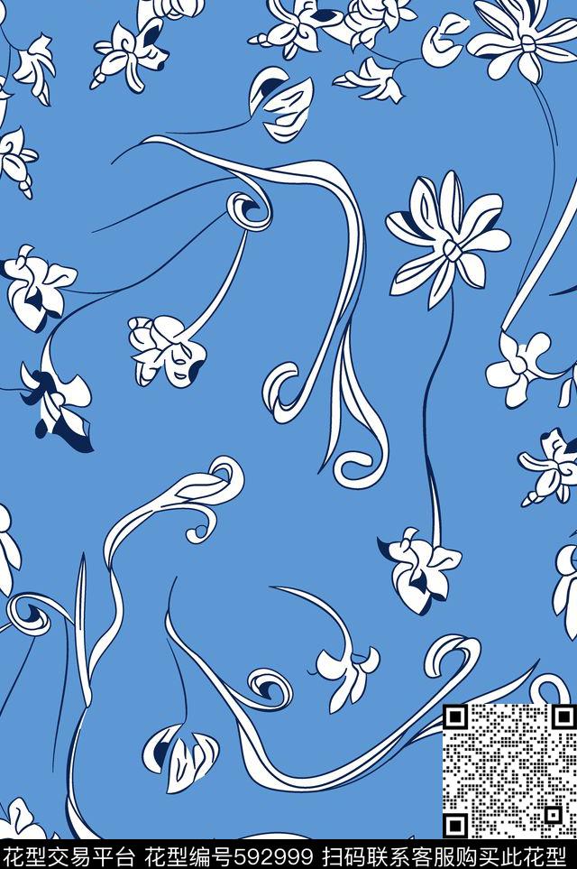 抽象花卉原创花传统抽象花传统印花华亿平台下载（图片编号: 592999） - 瓦栏（Walan）