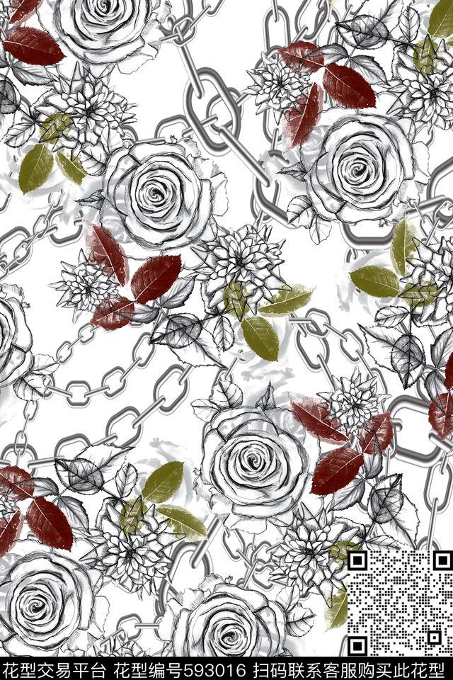 复古花卉手绘数码印花华亿平台下载（图片编号: 593016） - 瓦栏（Walan）