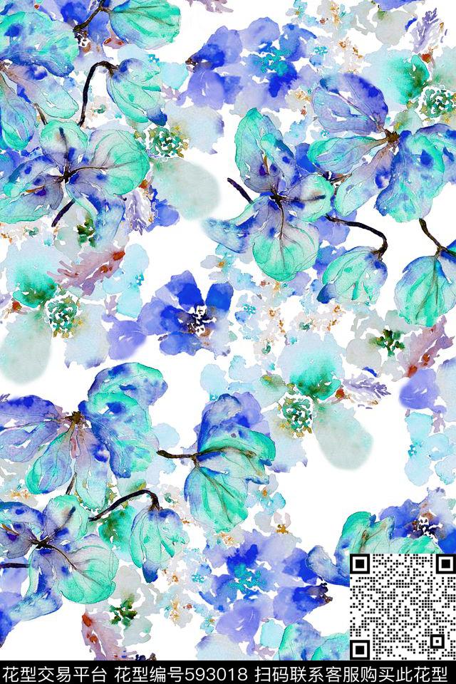 水彩花卉家纺数码印花华亿平台下载（图片编号: 593018） - 瓦栏（Walan）