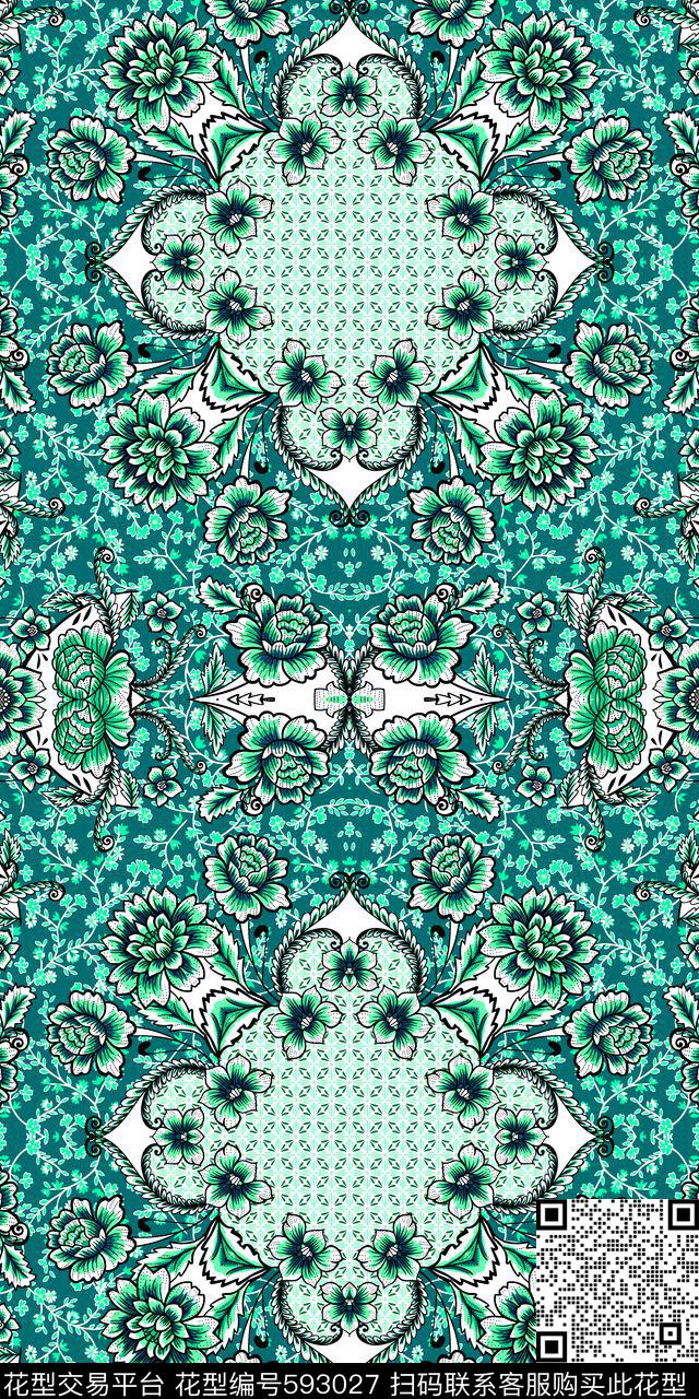 波西米亚部落风满版散花传统印花华亿平台下载（图片编号: 593027） - 瓦栏（Walan）