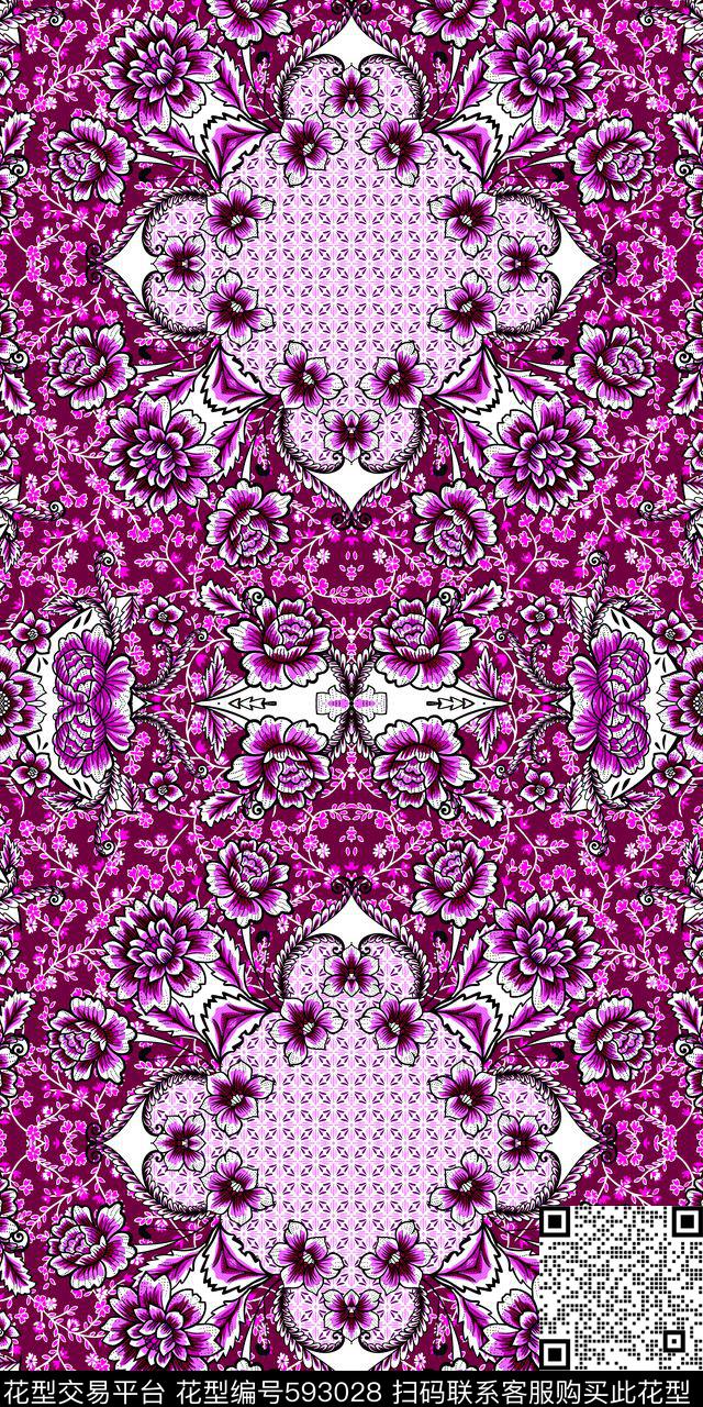 波西米亚部落风满版散花传统印花华亿平台下载（图片编号: 593028） - 瓦栏（Walan）