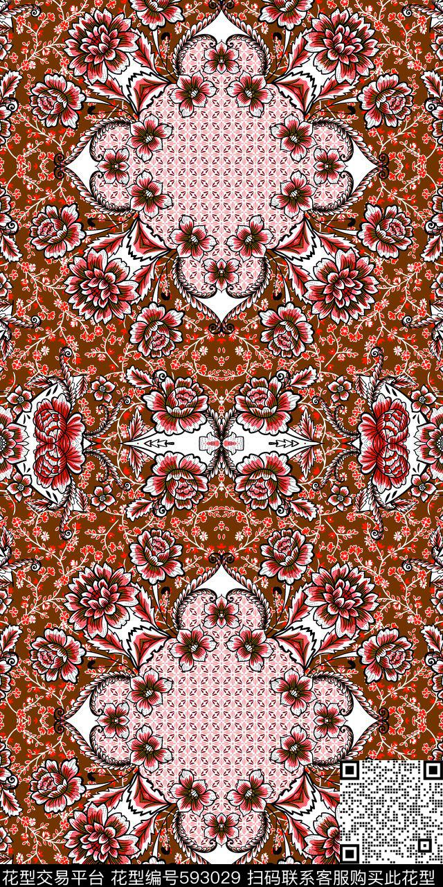 波西米亚部落风满版散花传统印花华亿平台下载（图片编号: 593029） - 瓦栏（Walan）