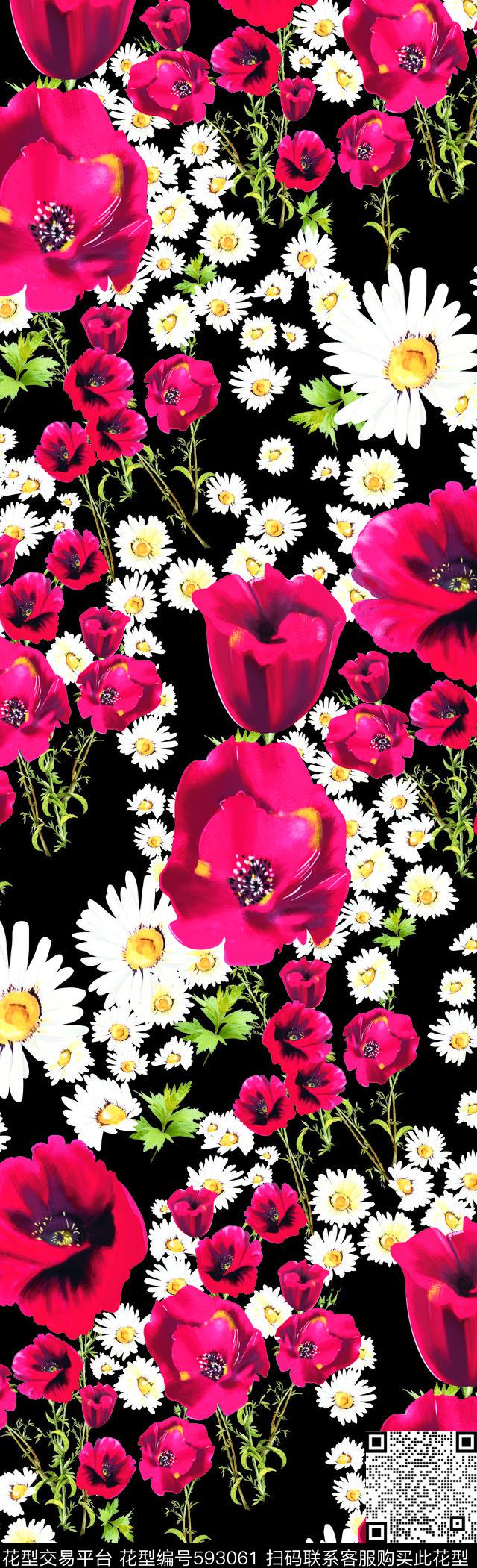 植物雏菊花卉数码印花华亿平台下载（图片编号: 593061） - 瓦栏（Walan）