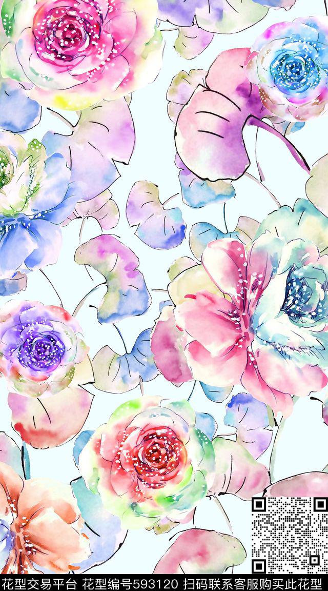 水彩花卉银杏数码印花华亿平台下载（图片编号: 593120） - 瓦栏（Walan）