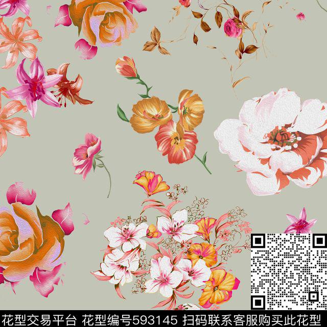 罂粟花百合玫瑰数码印花华亿平台下载（图片编号: 593145） - 瓦栏（Walan）