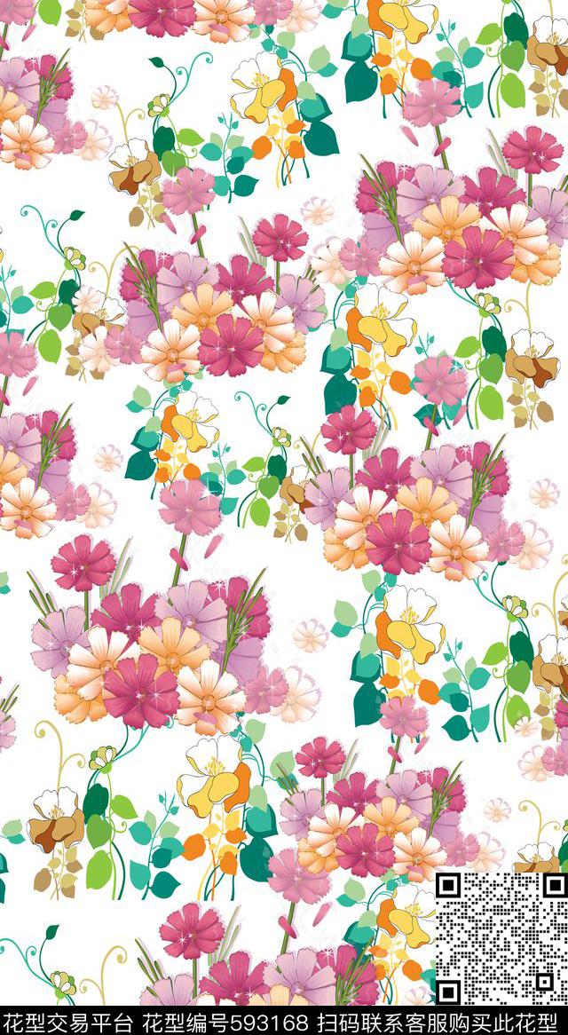 花卉图案植物花卉风格化花卉数码印花华亿平台下载（图片编号: 593168） - 瓦栏（Walan）