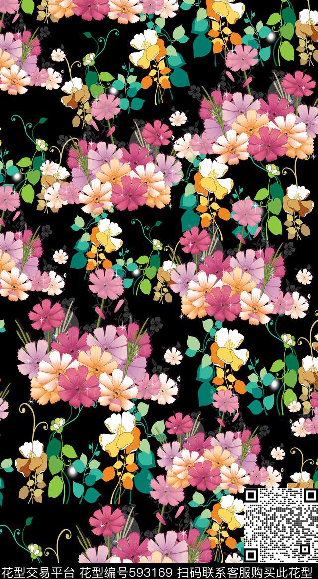 花卉图案植物花卉风格化花卉数码印花华亿平台下载（图片编号: 593169） - 瓦栏（Walan）