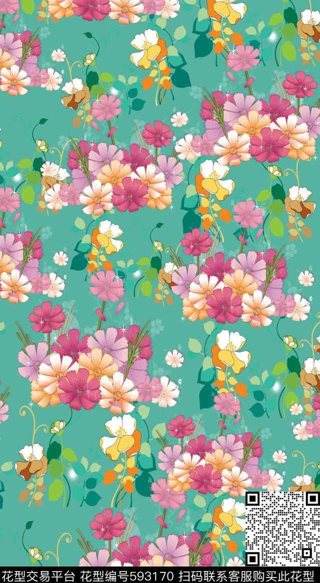 花卉图案植物花卉风格化花卉数码印花华亿平台下载（图片编号: 593170） - 瓦栏（Walan）