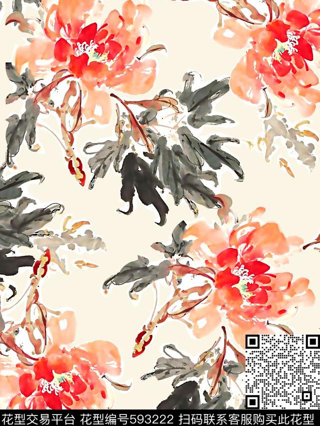 抽象几何清爽梦幻艺术平底立体手绘满版最新高清数码蕾丝民族中国风绣花珠宝肌理时尚潮

流大牌复古欧美风女装裙牡丹中国风数码印花华亿平台下载（图片编号: 593222） - 瓦栏（Walan）