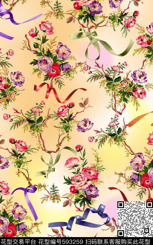 花朵飘带休闲数码印花华亿平台下载（图片编号: 593259） - 瓦栏（Walan）