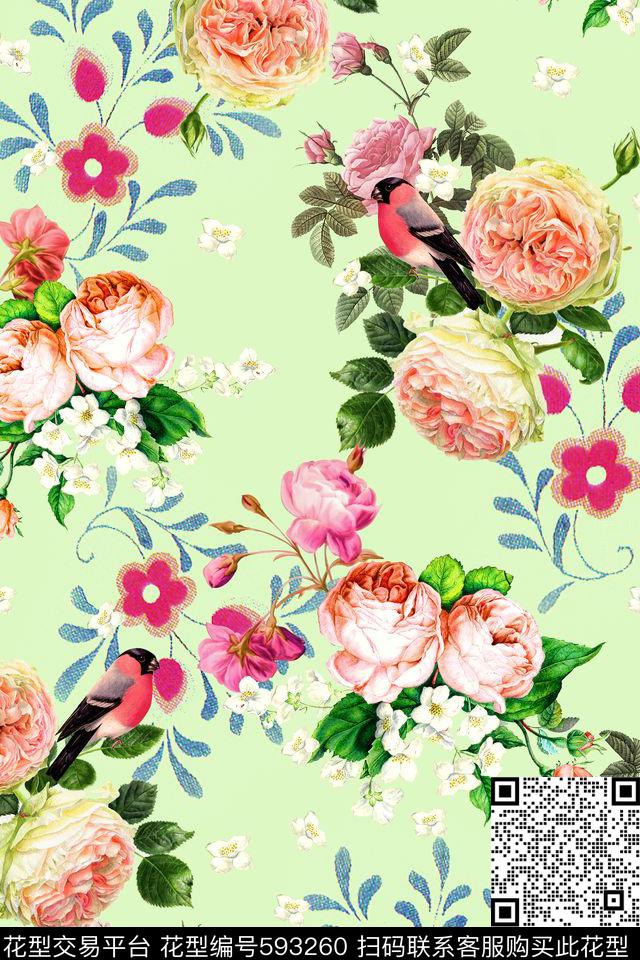 沙发布（花卉）玫瑰油画花卉数码印花华亿平台下载（图片编号: 593260） - 瓦栏（Walan）