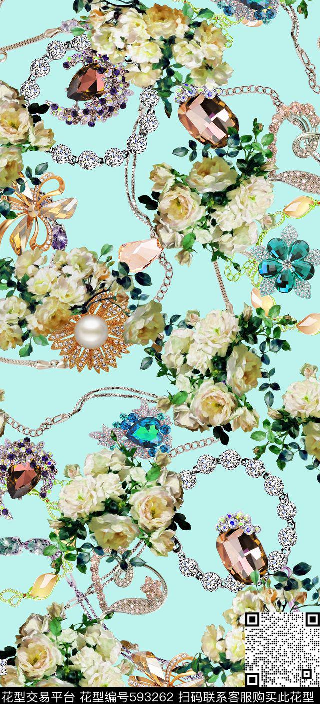浪漫花卉珠宝手链数码印花华亿平台下载（图片编号: 593262） - 瓦栏（Walan）