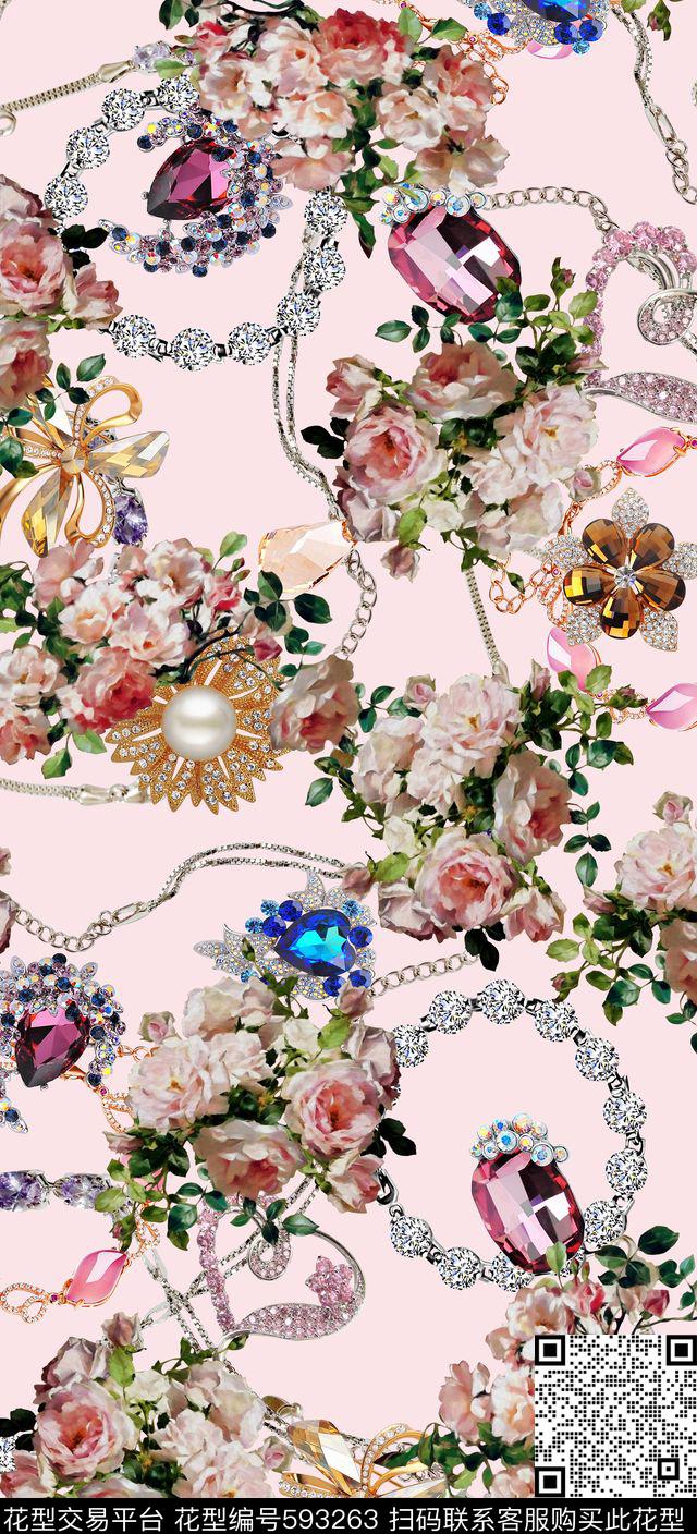 浪漫花卉珠宝手链数码印花华亿平台下载（图片编号: 593263） - 瓦栏（Walan）