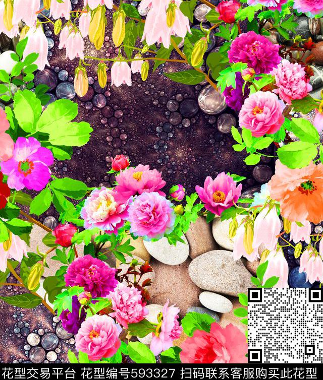 原创花卉石头数码印花华亿平台下载（图片编号: 593327） - 瓦栏（Walan）