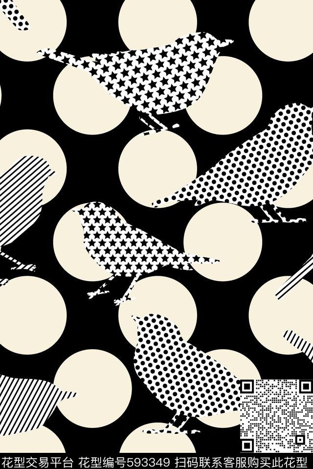 小鸟几何组合传统印花华亿平台下载（图片编号: 593349） - 瓦栏（Walan）