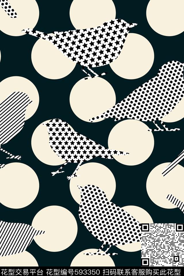 小鸟几何组合传统印花华亿平台下载（图片编号: 593350） - 瓦栏（Walan）
