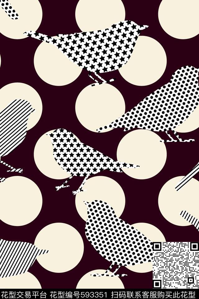 小鸟几何组合传统印花华亿平台下载（图片编号: 593351） - 瓦栏（Walan）