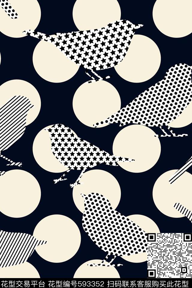 小鸟几何组合传统印花华亿平台下载（图片编号: 593352） - 瓦栏（Walan）
