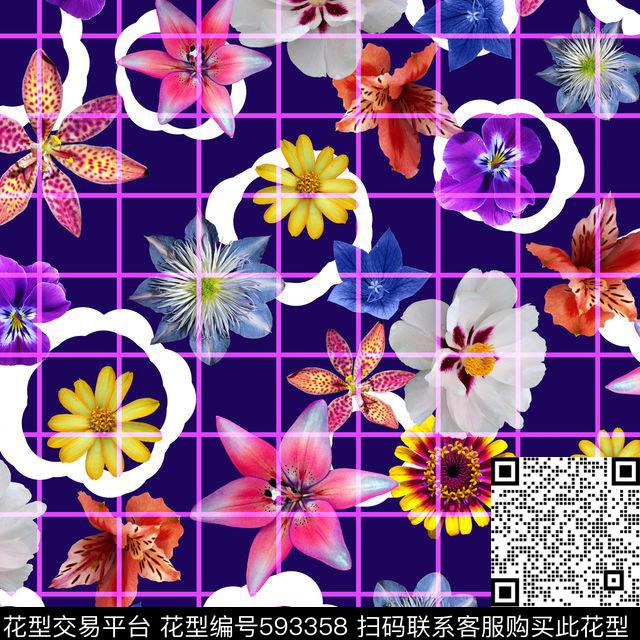 花卉、格子、纯底数码印花华亿平台下载（图片编号: 593358） - 瓦栏（Walan）