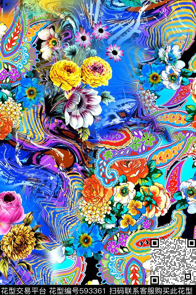 花卉佩斯利花纹数码印花华亿平台下载（图片编号: 593361） - 瓦栏（Walan）