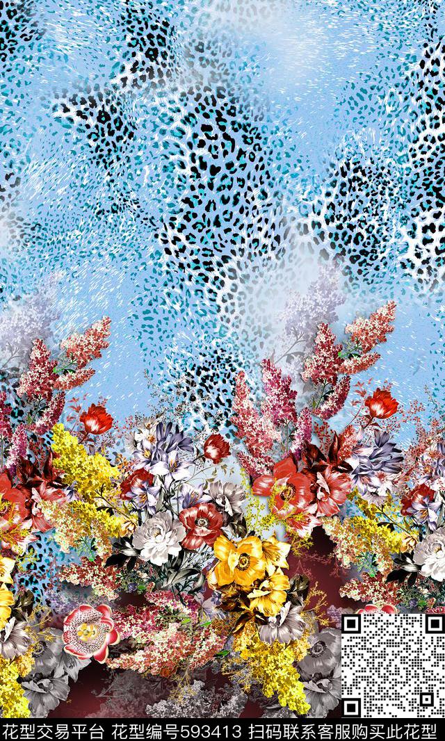 豹纹花卉数码印花华亿平台下载（图片编号: 593413） - 瓦栏（Walan）