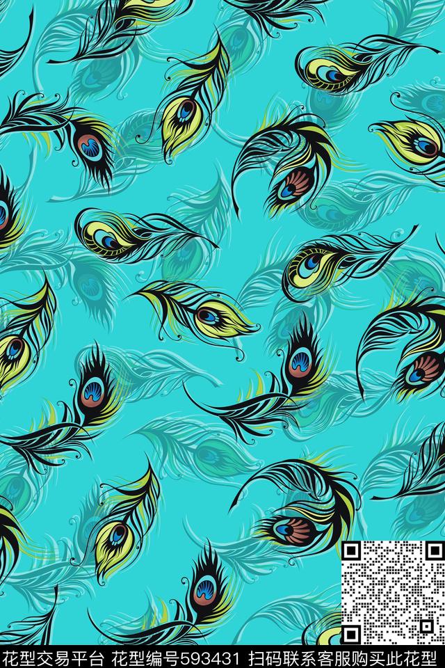 孔雀羽毛动感虚幻传统印花华亿平台下载（图片编号: 593431） - 瓦栏（Walan）