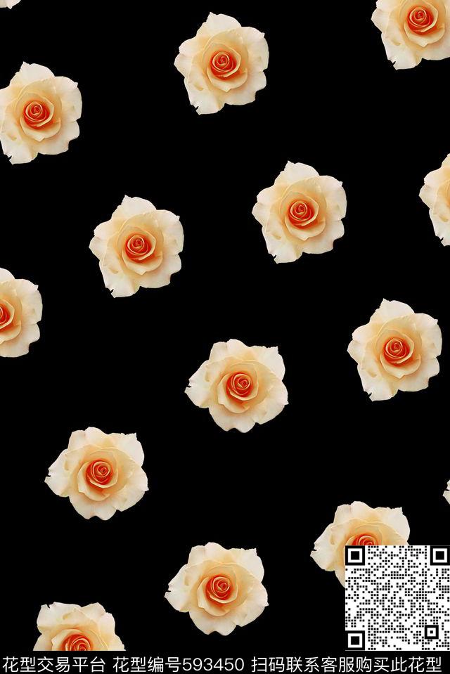 玫瑰花朵花卉数码印花华亿平台下载（图片编号: 593450） - 瓦栏（Walan）