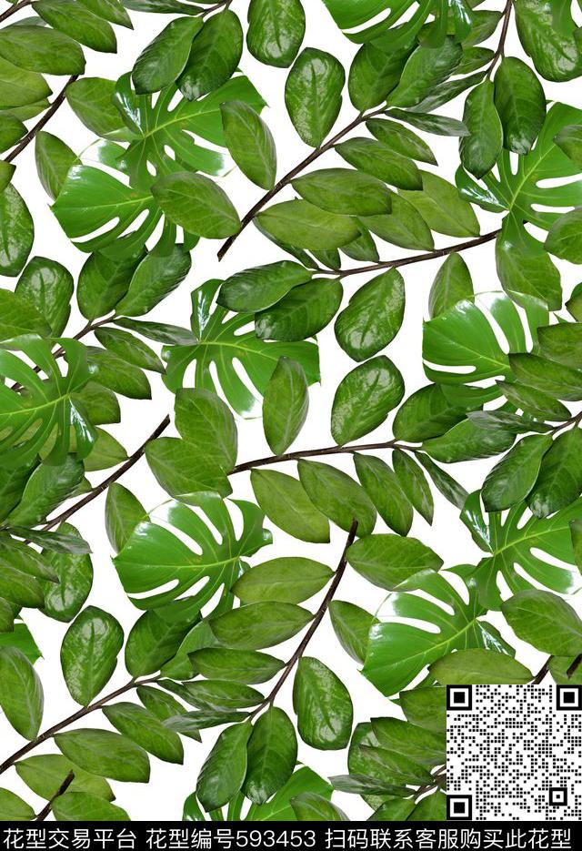 棕榈叶热带植物数码印花华亿平台下载（图片编号: 593453） - 瓦栏（Walan）