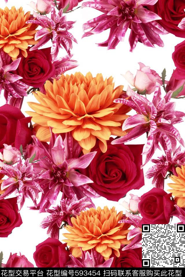 玫瑰花朵花卉数码印花华亿平台下载（图片编号: 593454） - 瓦栏（Walan）