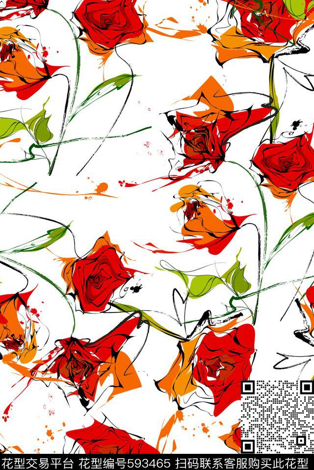 花朵花卉抽象传统印花华亿平台下载（图片编号: 593465） - 瓦栏（Walan）