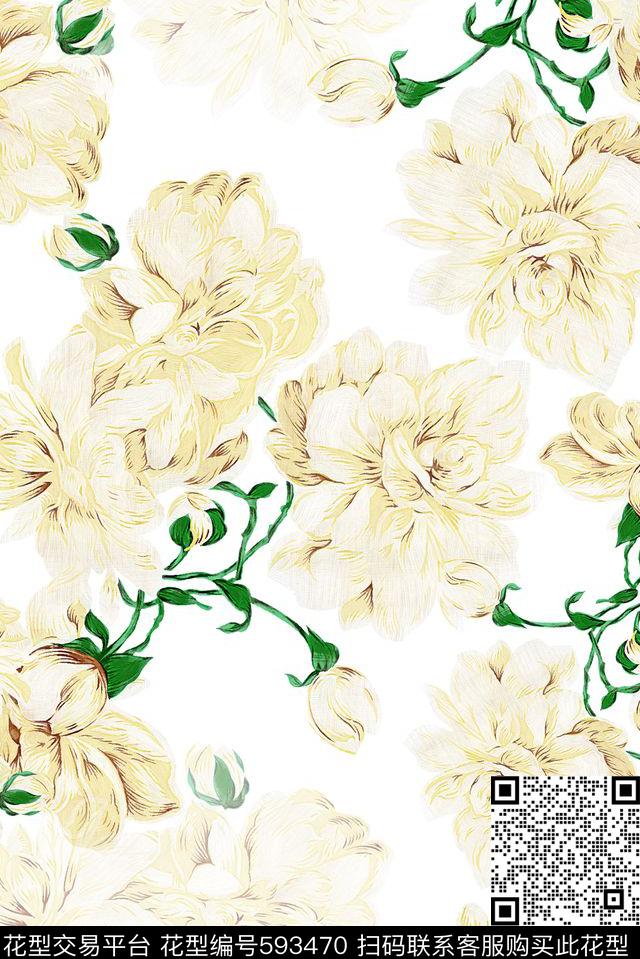 花朵花卉梨花数码印花华亿平台下载（图片编号: 593470） - 瓦栏（Walan）