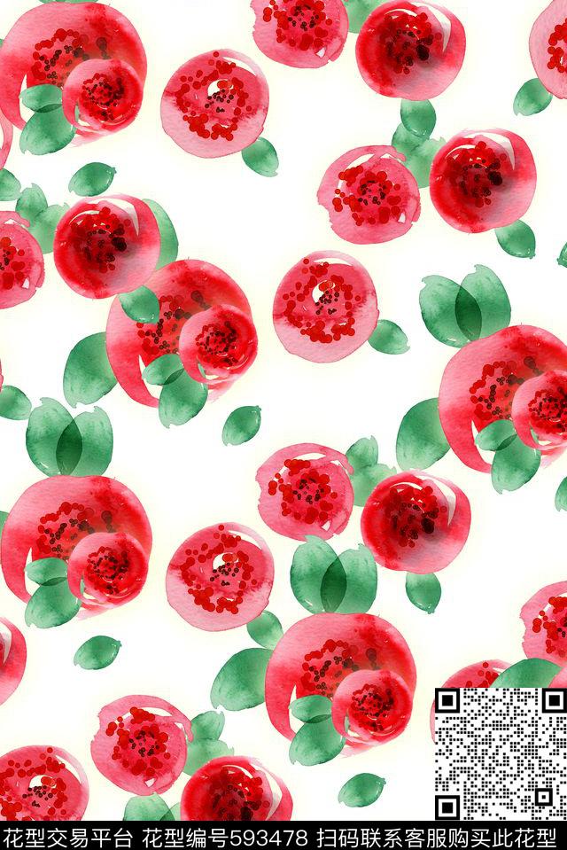 花卉水彩日式数码印花华亿平台下载（图片编号: 593478） - 瓦栏（Walan）
