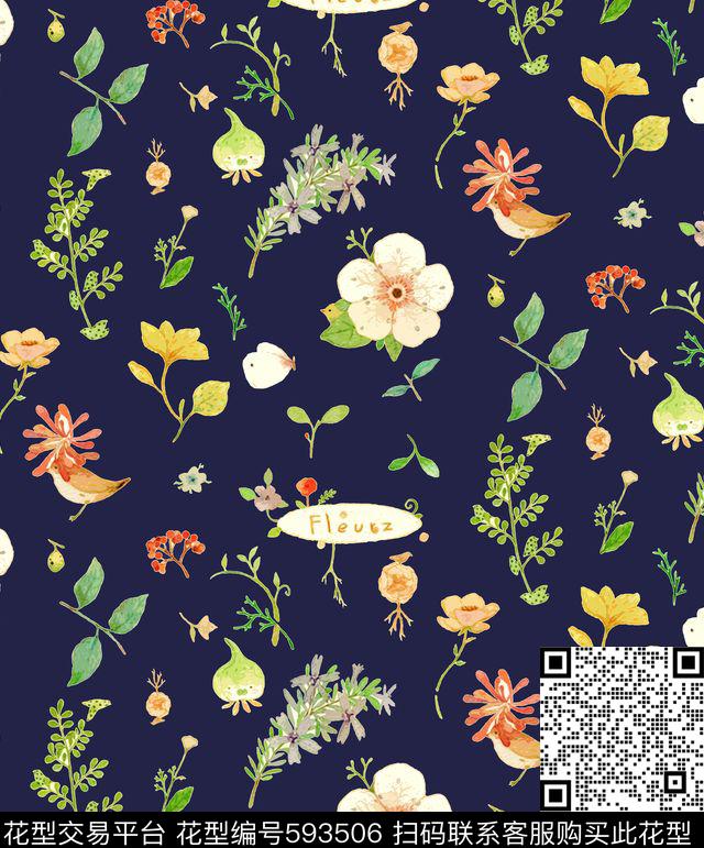 手绘定位小花传统印花华亿平台下载（图片编号: 593506） - 瓦栏（Walan）